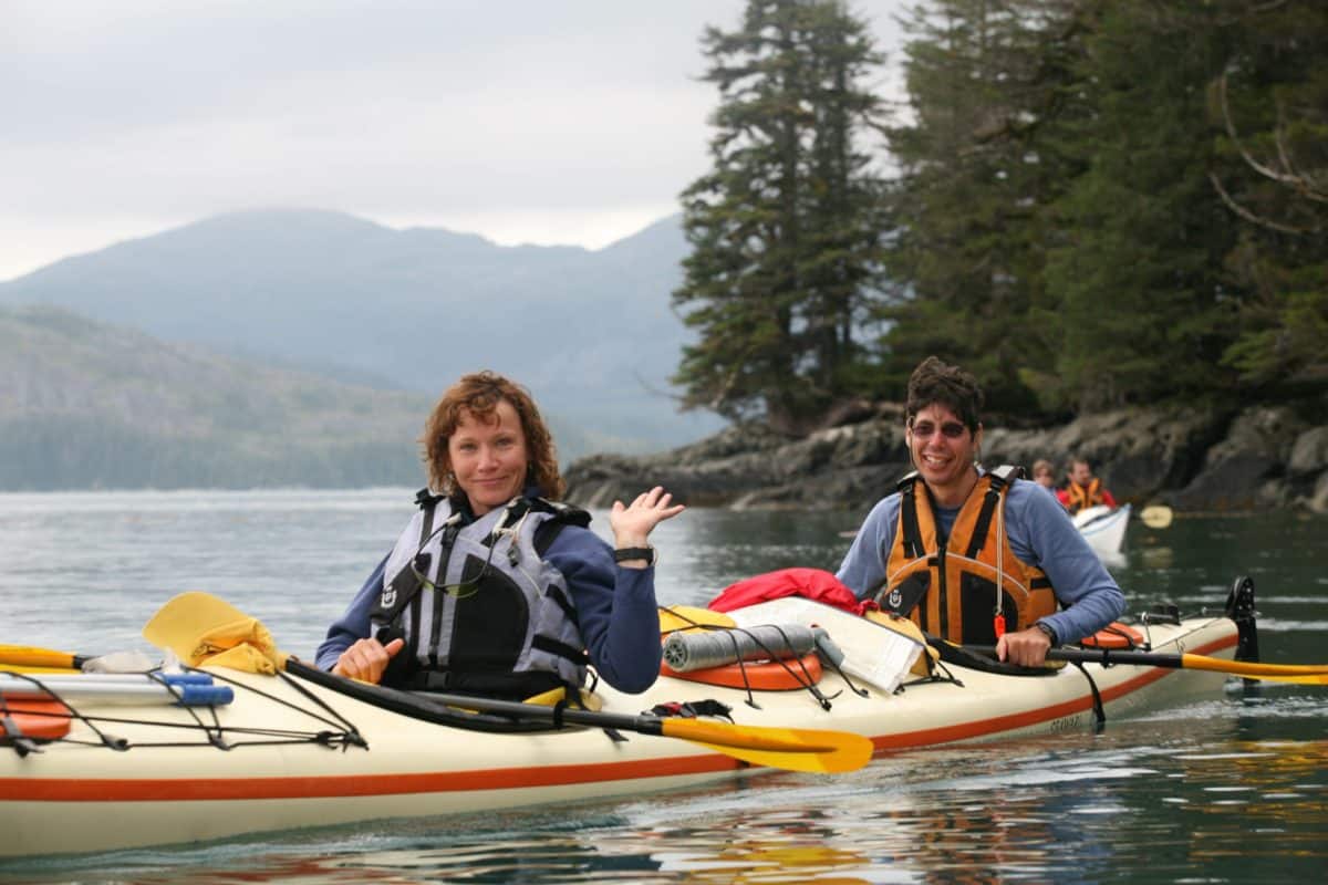 Sea kayaking in Prince William Sound Alaska promotes happy couples.