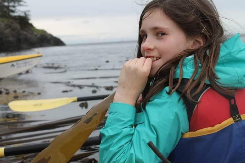 kids kayaking with whales and Eating Kelp