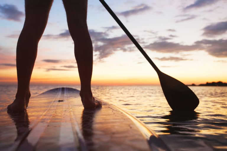 The san juan islands offer paddle boarding rental opportunities around the time of sunset